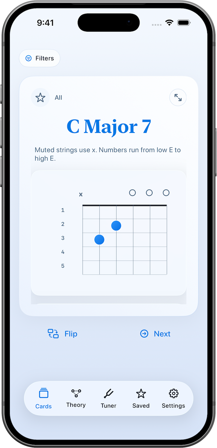 Chord shape study screen in Accord